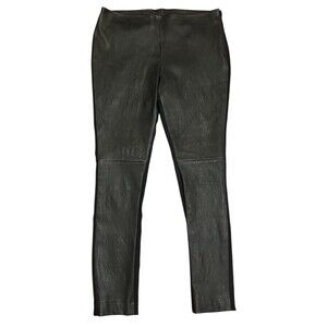 AKRIS PUNTO Fancy Lamb Nappa Leather Trousers Navy Blue/Black & Ponte Knit Sz 10